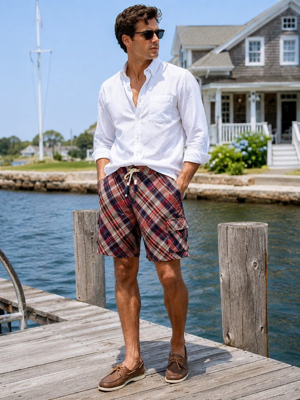 Nautica Coastal Supply Multicolor Plaid Swim Board Shorts Mens Size 34 Waist